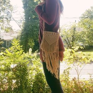 Vintage 70s Macrame Fringe Bag Purse